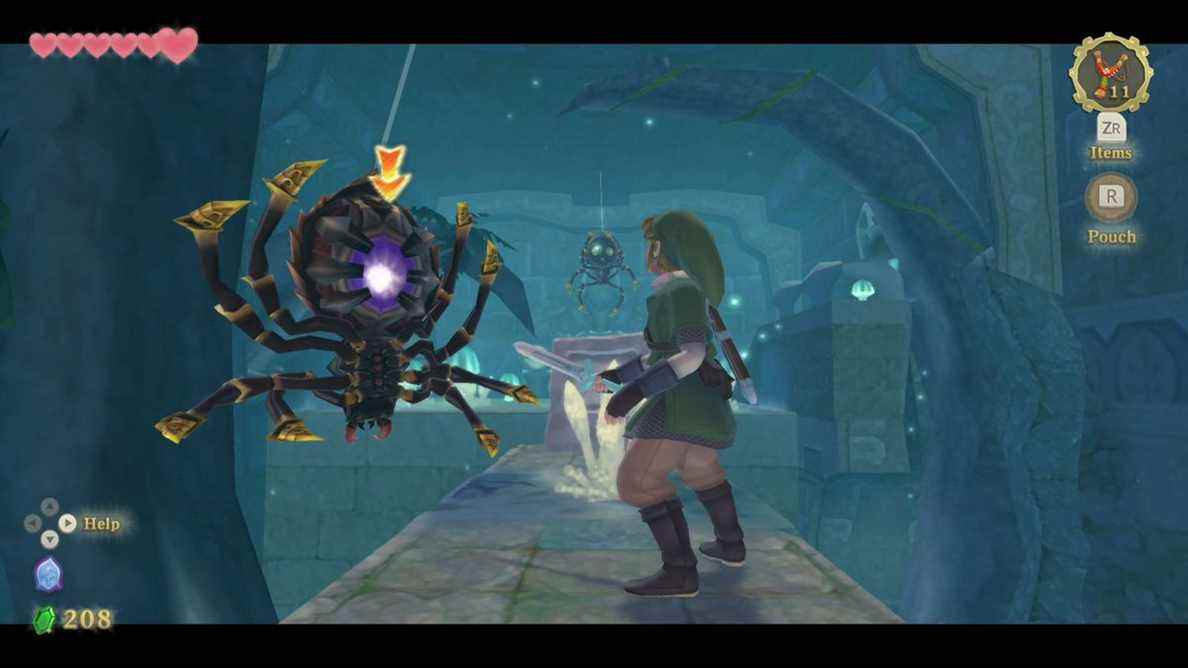 Link fait face à une Skulltula dans The Legend of Zelda: Skyward Sword HD