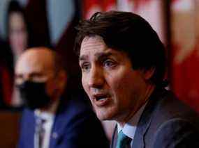 Le premier ministre Justin Trudeau participe à une conférence de presse à Ottawa le 5 janvier 2022.