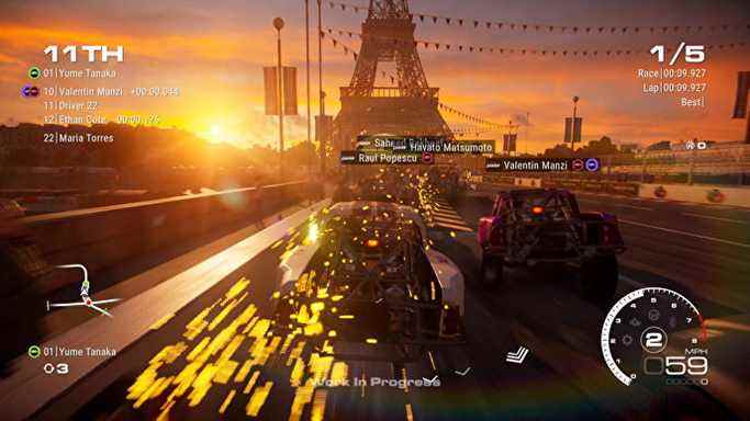 Les voitures de course se bousculent pour se positionner devant la Tour Eiffel dans GRID Legends