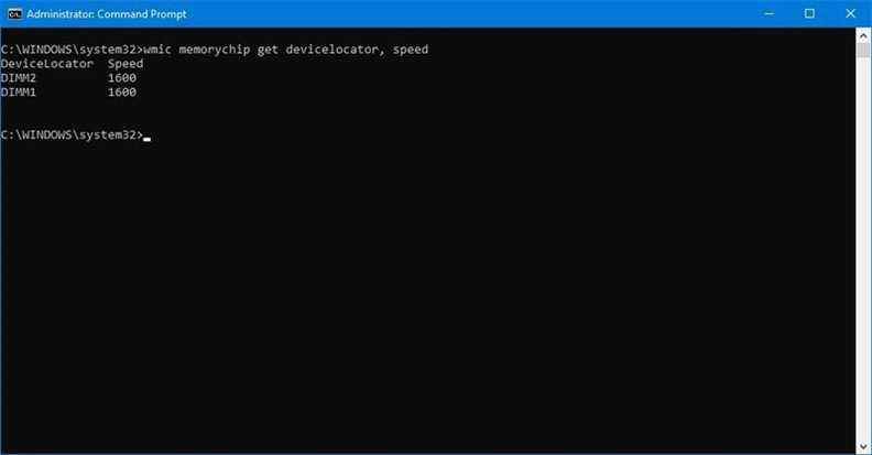 Commande de vitesse de vérification de la mémoire de Windows 10