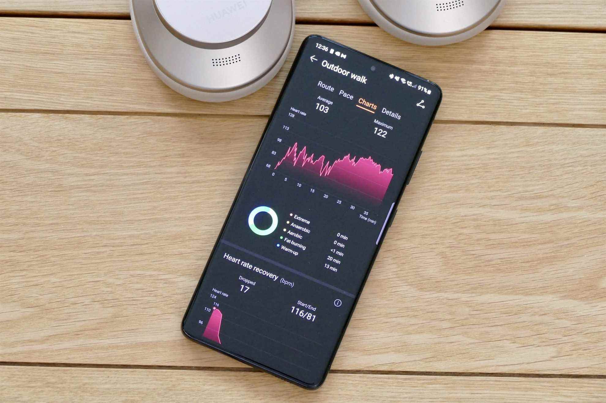Données de fréquence cardiaque de l'application Huawei Health.