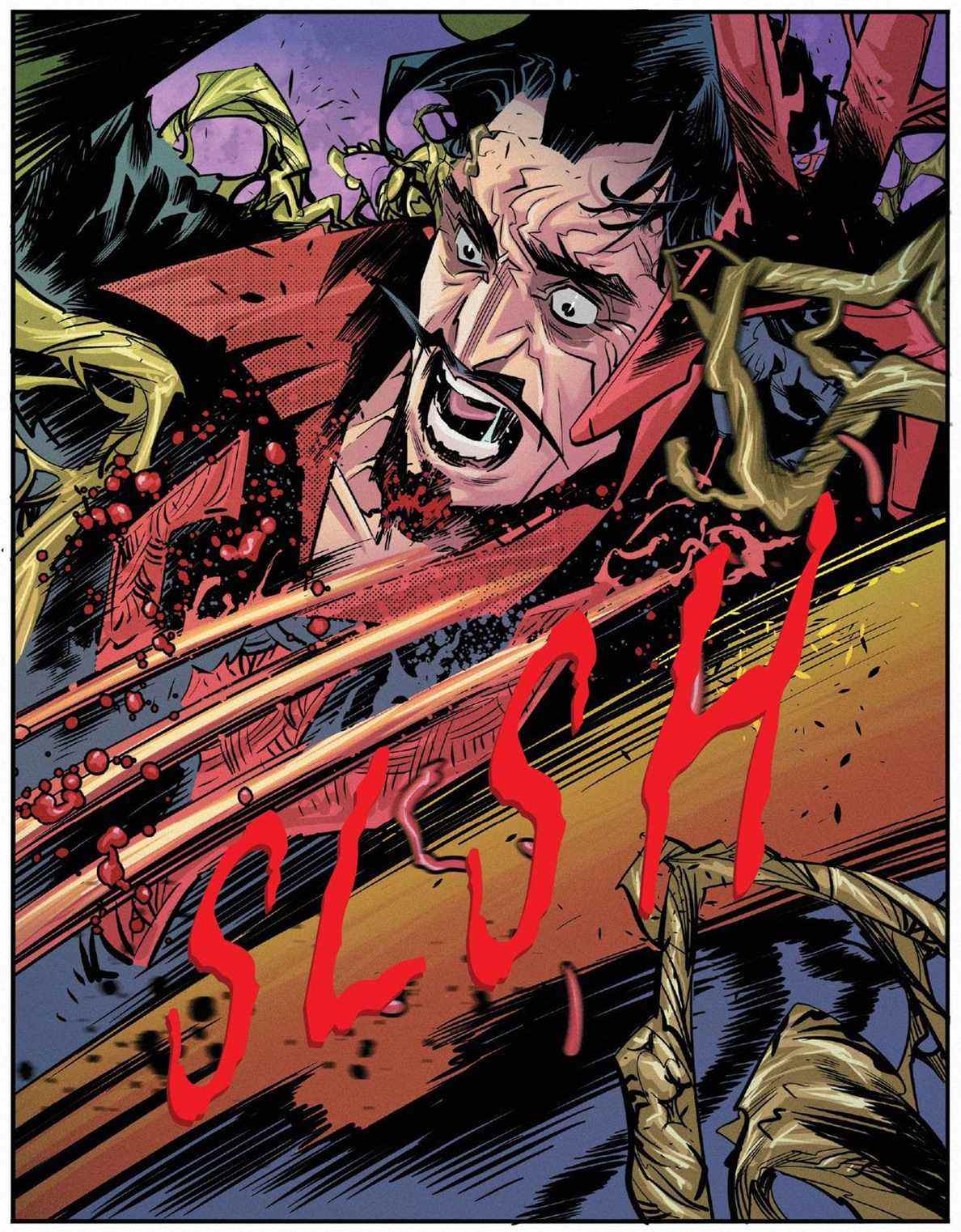 Black Tom Cassidy se fait trancher par trois griffes révélatrices dans X Deaths of Wolverine # 1 (2022). 