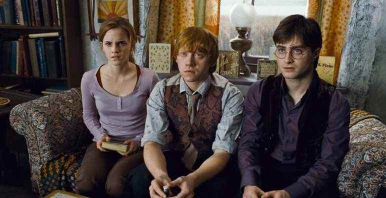 HARRY POTTER AND THE DEATHLY HALLOWS: PART 1, from left: Emma Watson, Rupert Grint, Daniel Radcliffe, 2010. ©2010 Warner Bros. Ent. Harry Potter publishing rights ©J.K.R. Harry Potter characters, names and related indicia are trademarks of and ©Warner Bros. Ent. All rights reserved./Courtesy Everett Collection