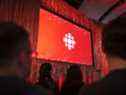 Le logo de CBC est projeté sur un écran lors de la présentation initiale annuelle de CBC au Mattamy Athletic Centre à Toronto, le mercredi 29 mai 2019. 