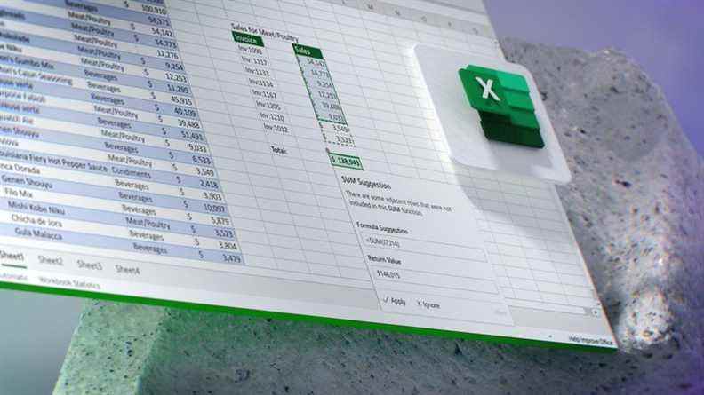 Concept de l'avenir de Microsoft 365 montrant des suggestions de formules Excel.
