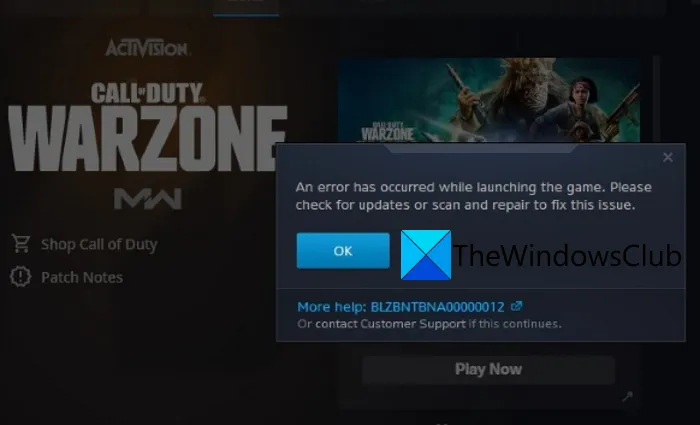 Une erreur s'est produite lors du lancement du jeu dans Call of Duty Warzone