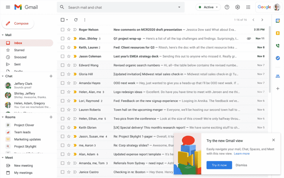 La version actuelle de Gmail, pour référence. 