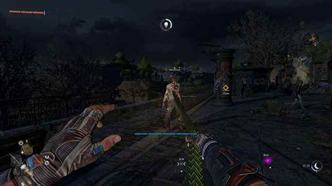 Le joueur tient un couteau, prêt à enfoncer un zombie devant lui dans Dying Light 2