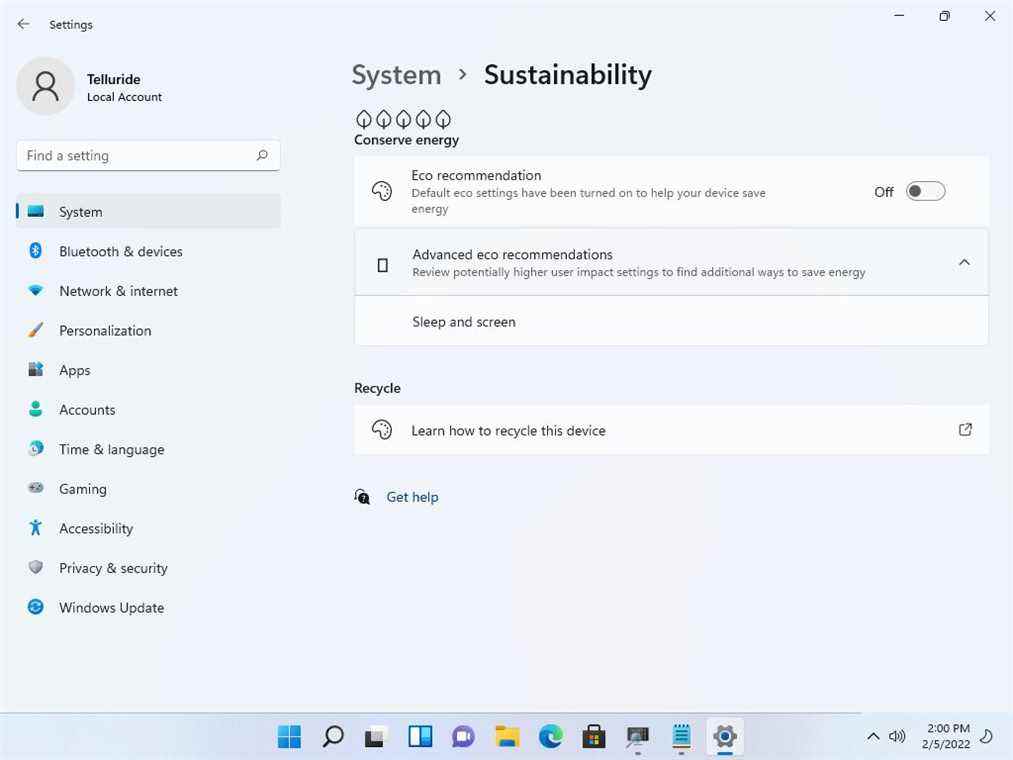 Nouvelle fonctionnalité de durabilité de Windows 11