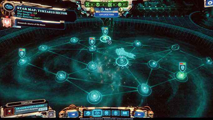 L'écran de mise à niveau du vaisseau spatial dans Warhamemr 40K: Chaos Gate - Daemonhunters