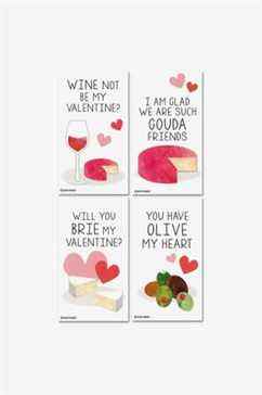 Nerdy Words Mini cartes de Saint-Valentin vin et fromage (paquet de 24)