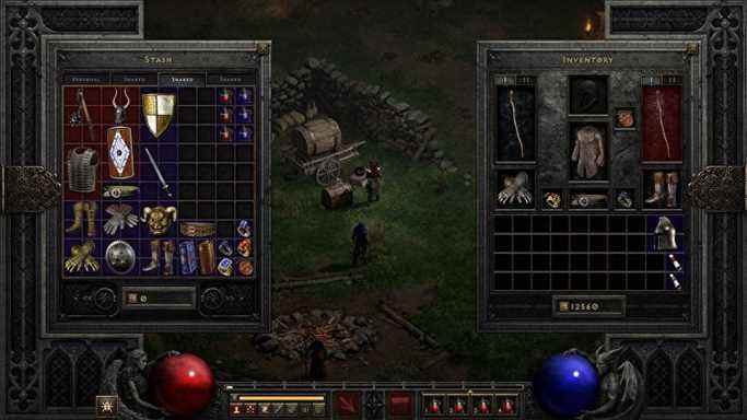 Une capture d'écran de vos menus Cachette et Inventaire dans Diablo II: Resurrected