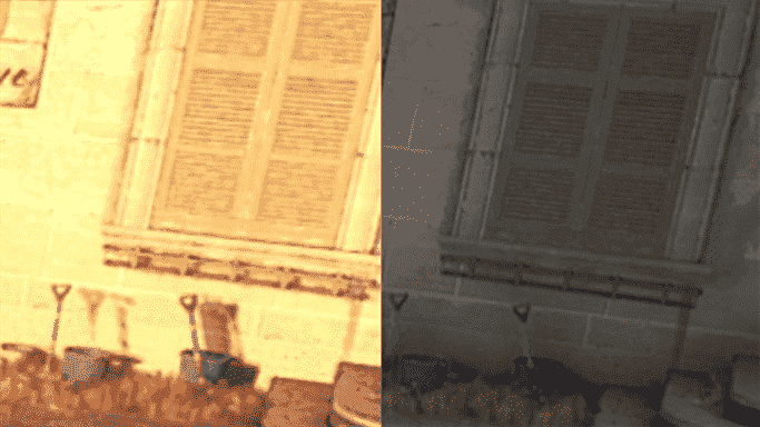 Une image de comparaison montrant certains obturateurs dans Dying Light 2, avant et après une mise à jour DLSS.