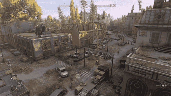 Une rue dans Dying Light 2, capturée après un patch améliorant la qualité DLSS.