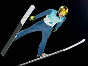 Le Russe Danil Sadreev participe au 1er tour par équipe mixte de saut à ski le 07 février 2022 au Centre national de saut à ski de Zhangjiakou pendant les Jeux Olympiques d'hiver de Pékin 2022