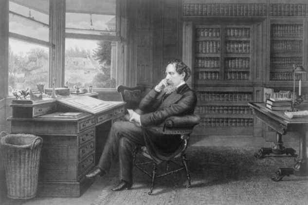 Romancier britannique Charles Dickens dans son étude à Gads Hill près de Rochester, Kent, vers 1860.