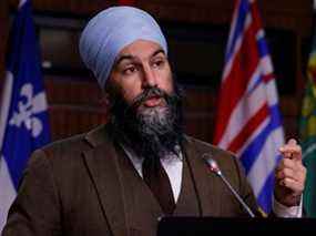 Le chef du NPD du Canada, Jagmeet Singh, prend la parole lors d'une conférence de presse sur la Colline du Parlement à Ottawa