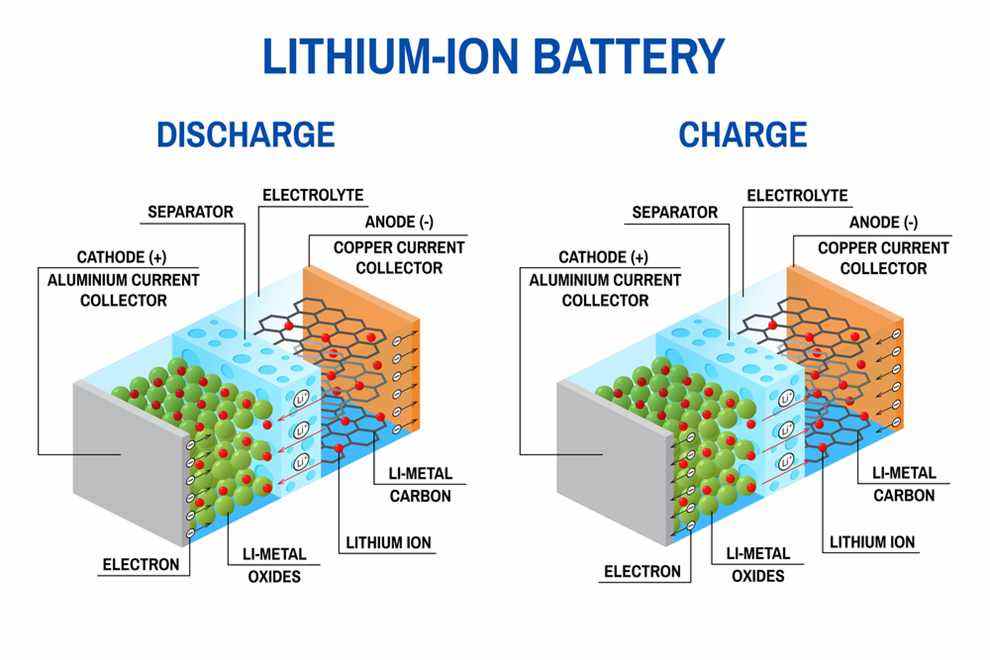 Schéma montrant la structure d'une batterie lithium-ion
