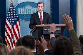 Jake Sullivan, conseiller à la sécurité nationale de la Maison Blanche, prend la parole lors d'une conférence de presse à la Maison Blanche vendredi.