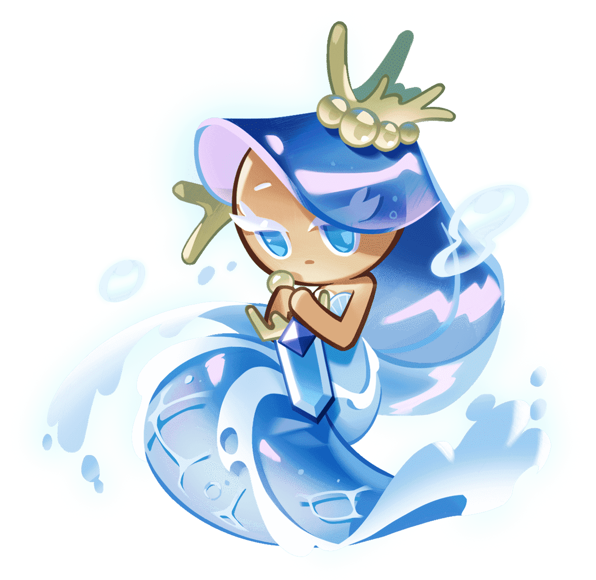 Le biscuit de la fée de la mer tient une épée semblable à un bijou.  sa robe ressemble à une vague dans l'océan. 
