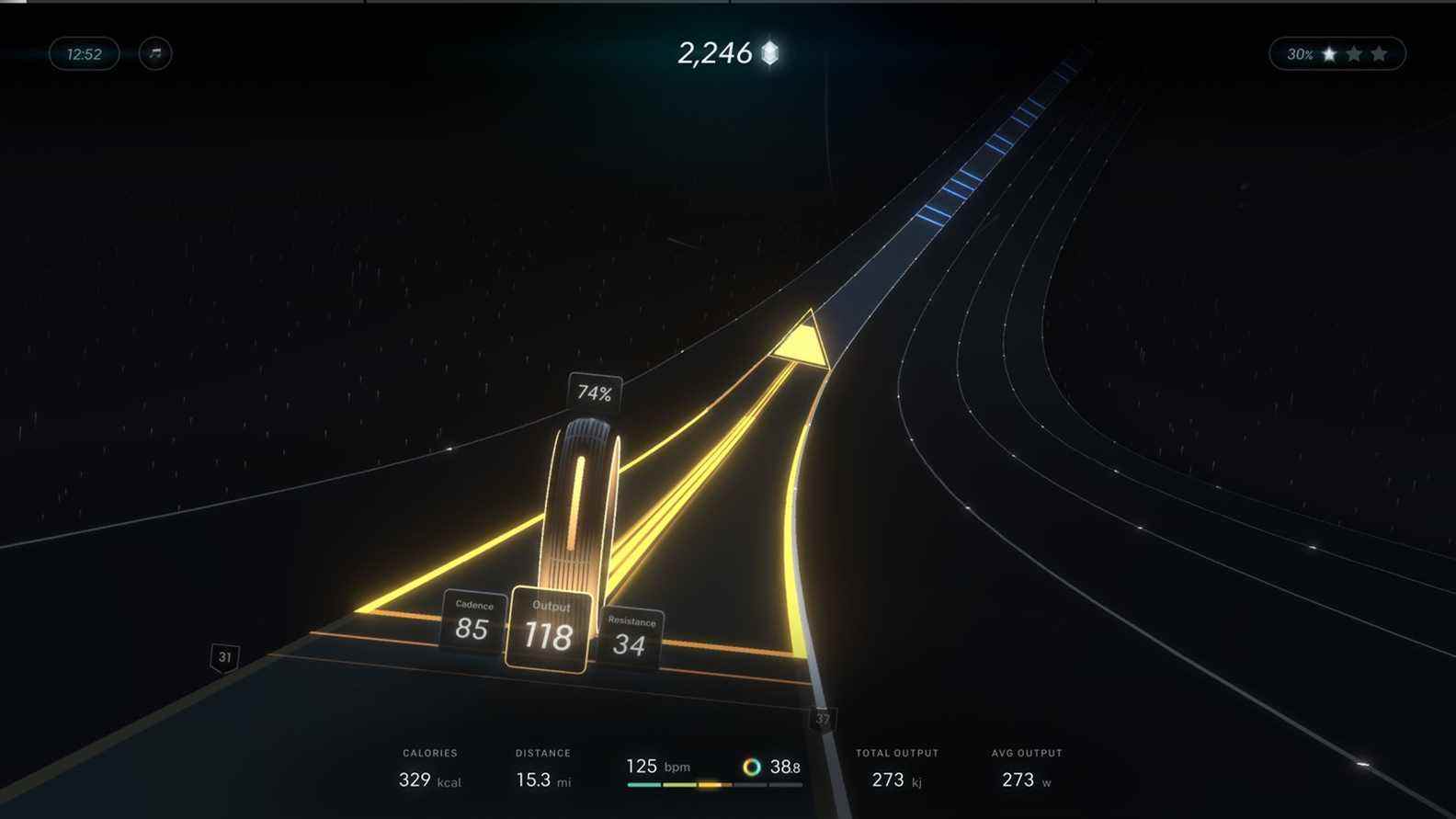 Capture d'écran de Peloton Lanebreak avec un graphique de pneus sur le circuit