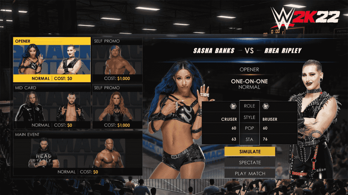écran de gestion dans le mode myGM de WWE 2K22