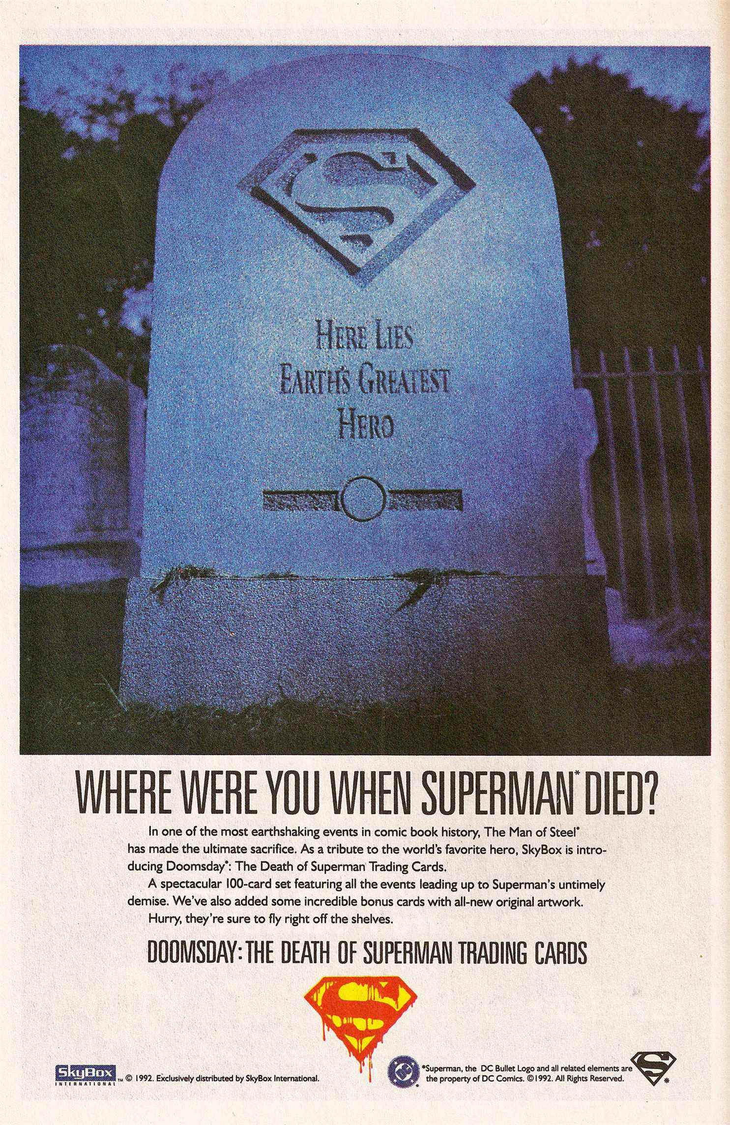 Doomsday : La mort de Superman publicité pour les cartes à collectionner