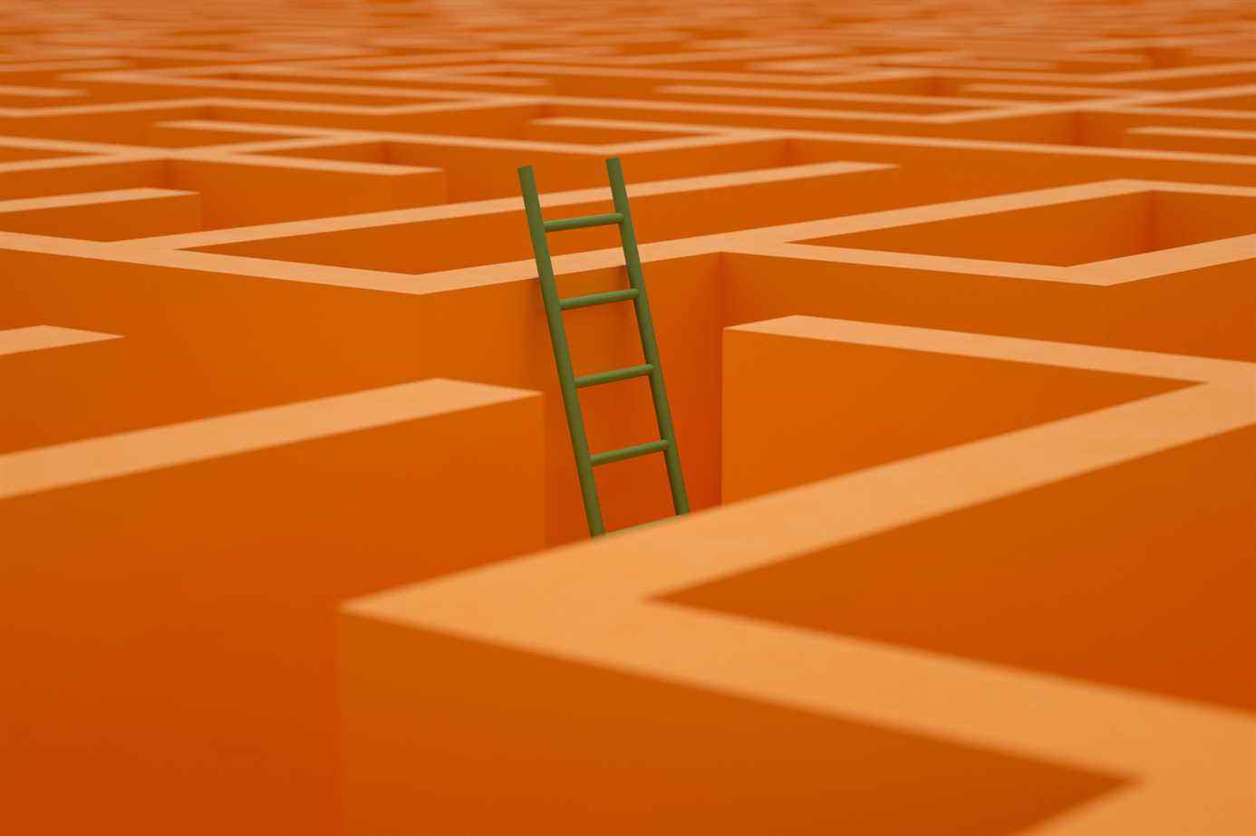 Rendu 3D de Maze, Labyrinthe.  Sentier, choix, problèmes, concept de stratégie.  Escalier.