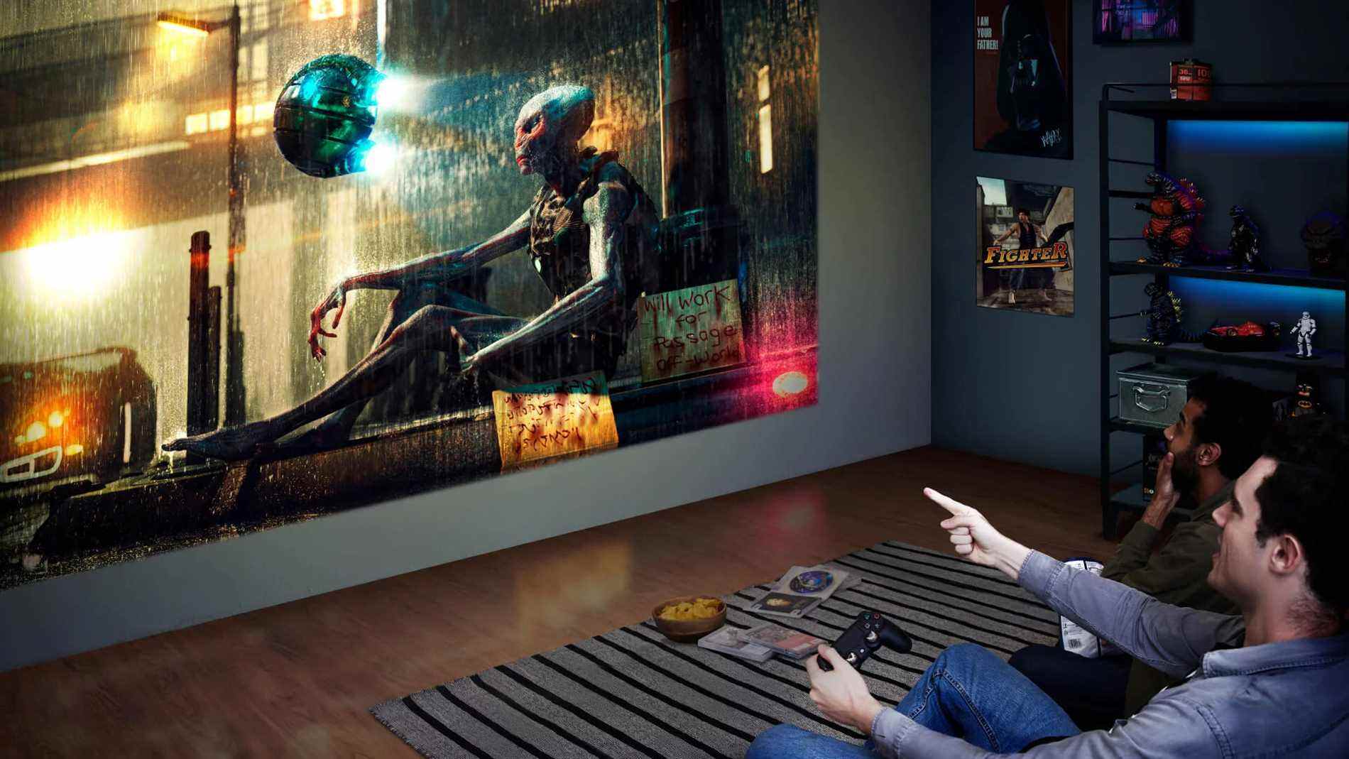 BenQ TK700STi affichant un jeu vidéo dans un salon