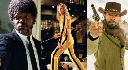Split image of Samuel L Jackson in Pulp Fiction, Uma Thurman in Kill Bill, and Jamie Foxx in Django Unchained