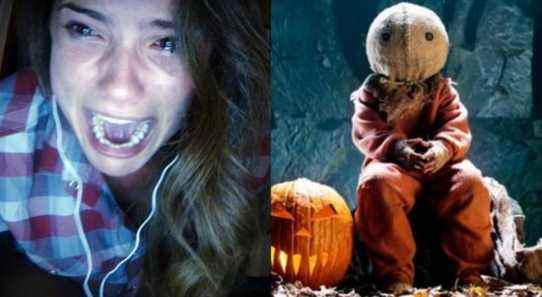 Split image of Blair yelling in Unfriended and Sam in Trick 'r Treat