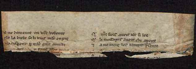 Fragment récemment découvert d'un manuscrit français contenant l'épopée d'Anseÿs de Gascogne.