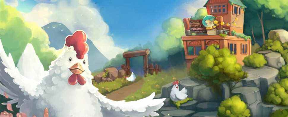 loading screen of game with art of chickens
