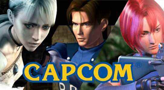 Capcom logo in front of Leon from Resident Evil, Fiona from Haunting Ground, and Regina from Dino Crisis