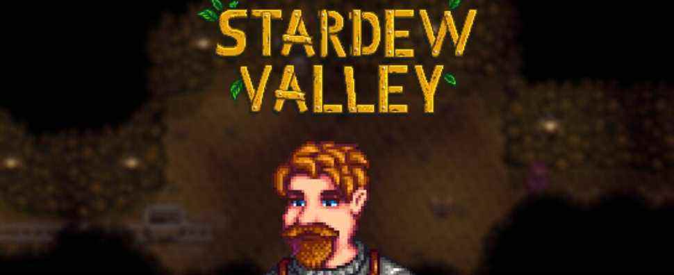 Stardew Valley title clint blurred background of the mines