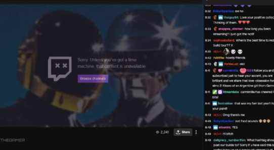 Daft Punk on Twitch showing an unavailable video