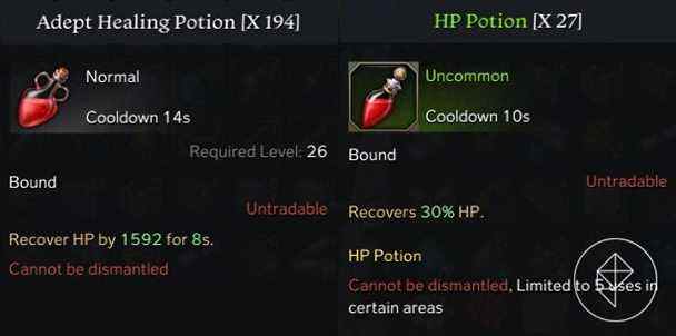 Une comparaison des potions de guérison et des potions HP