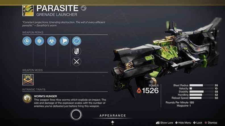 Destiny 2 Parasite Guide Pistolet Parasite