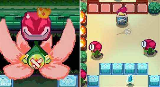 Super Dungeon Maker - boss on left, player facing enemies with shield on right