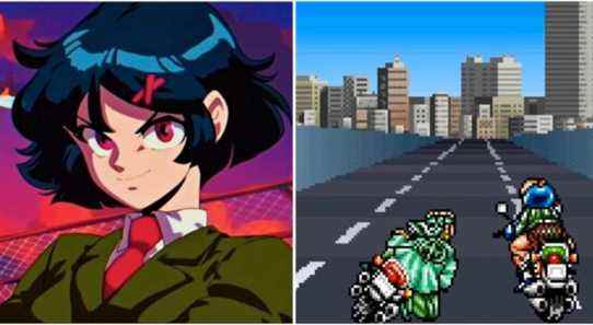 Misako and riding a motorcycle in co-op in River City Girls Zero
