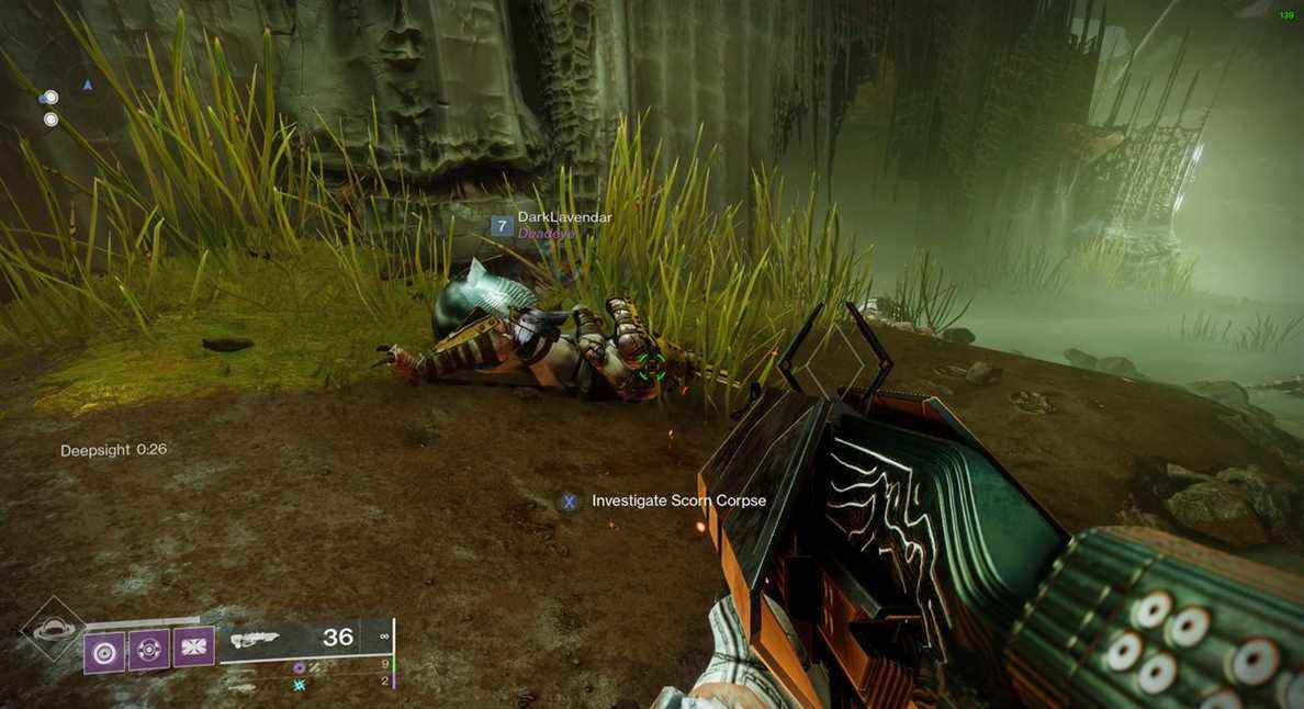 Un cadavre Scorn à enquêter dans la zone Miasma du Monde du Trône de Savathun dans Destiny 2 The Witch Queen
