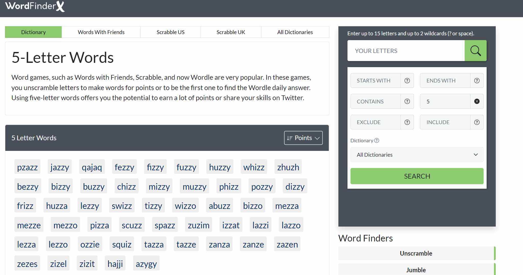 WordFinderX - jeu pour battre la page d'accueil de Wordle