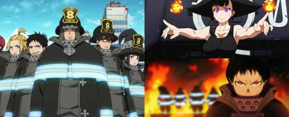 Image of the complete Fire Force team, Maki Oze, and Shinra Kusakabe.