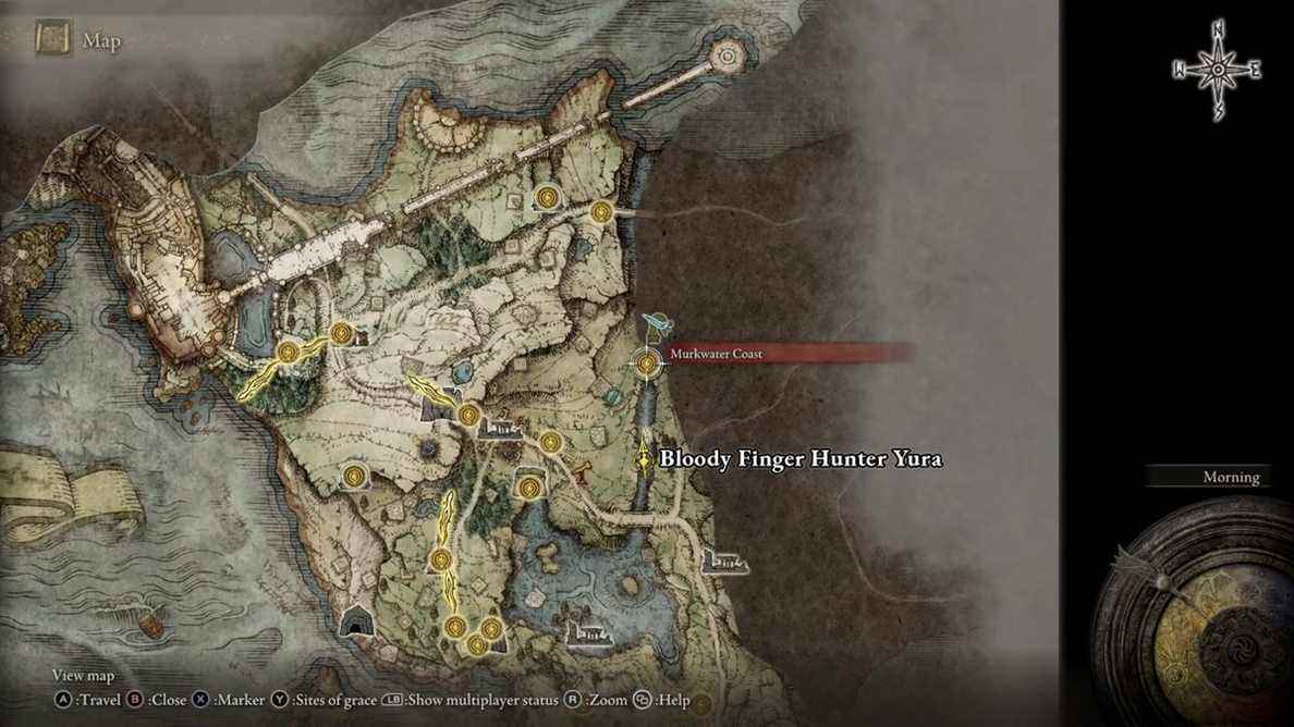 Elden Ring Bloody Finger Hunter Yura Reduvia emplacement sur la carte