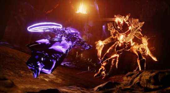 A Void subclass Titan attacks a Solar Acolyte in The Witch Queen expansion of Destiny 2.