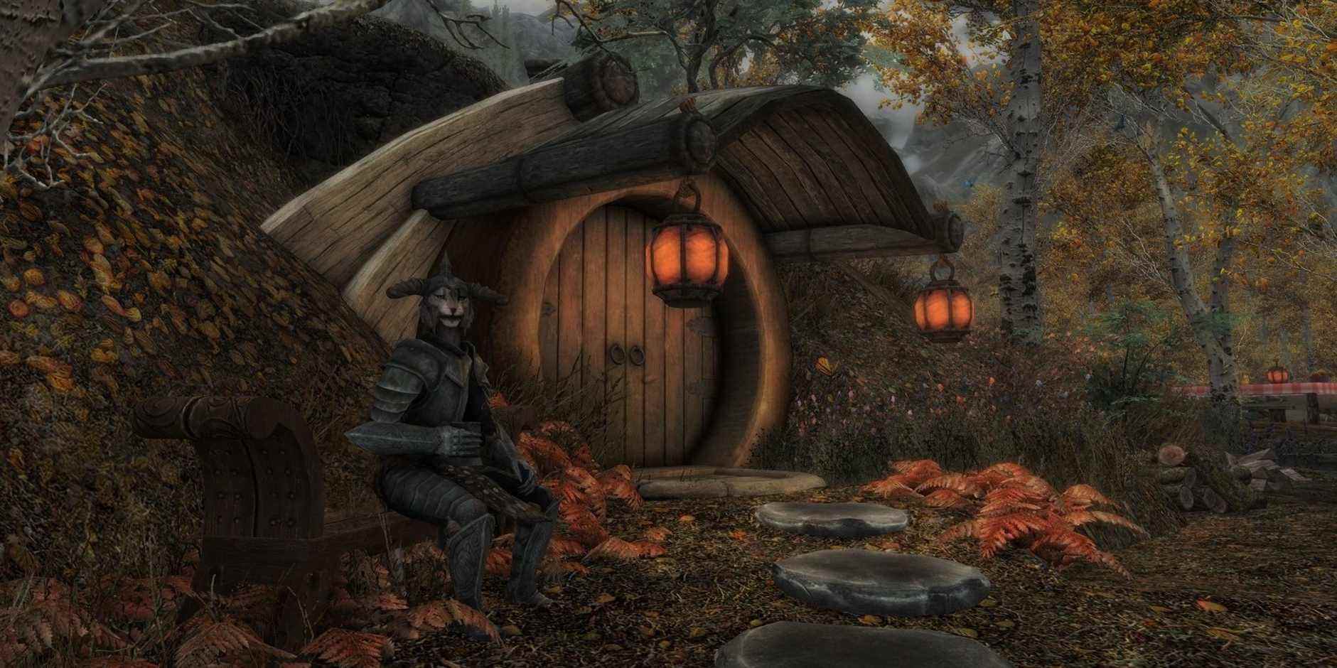 Prise de vue extérieure de la maison du Hobbit de l'île
