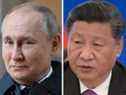 Le président chinois Xi Jinping, à droite, pourrait trouver son alliance avec le président russe Vladimir Poutine, à gauche, mise à l'épreuve. 