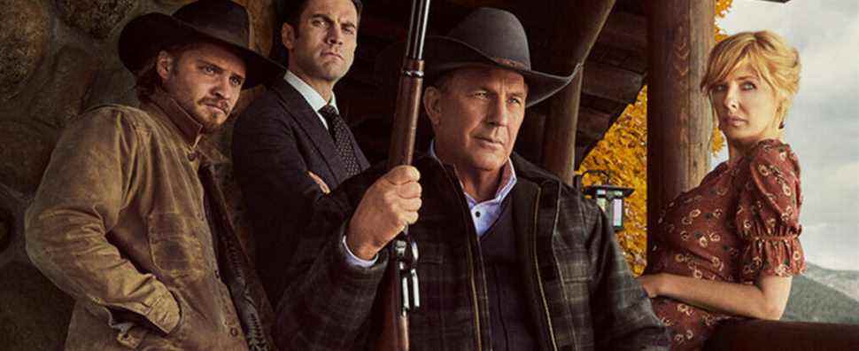 Luke Grimes, Wes Bentley, Kevin Costner, Kelly Reilly in Yellowstone