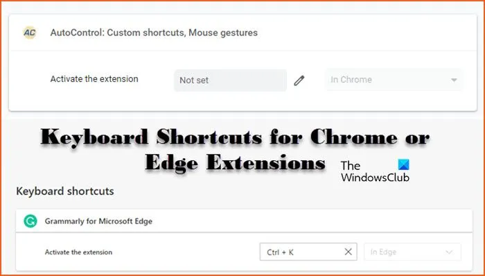 définir des raccourcis clavier pour les extensions Chrome ou Edge