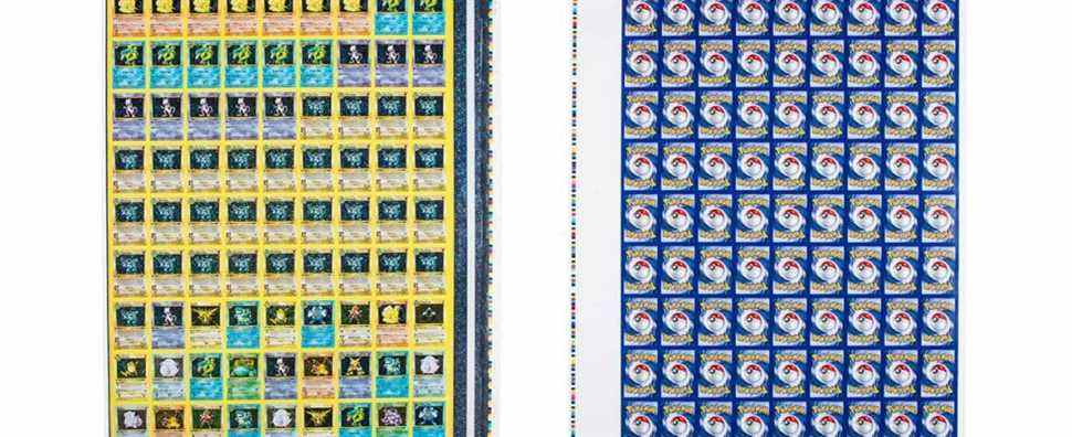 Feuille de cartes Pokémon non coupées de 1998 trouvées, mises aux enchères